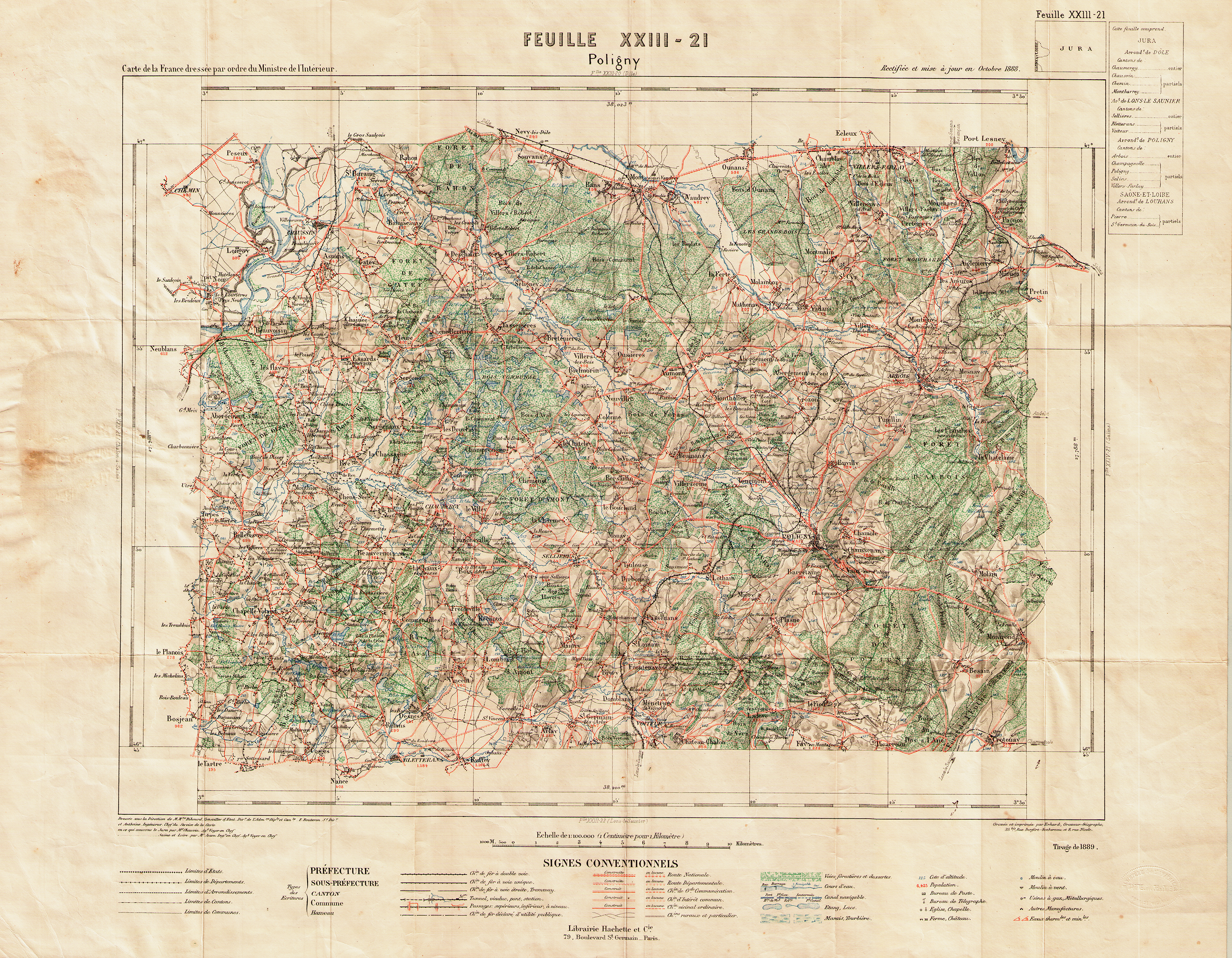Carte de la region de Poligny en 1888
